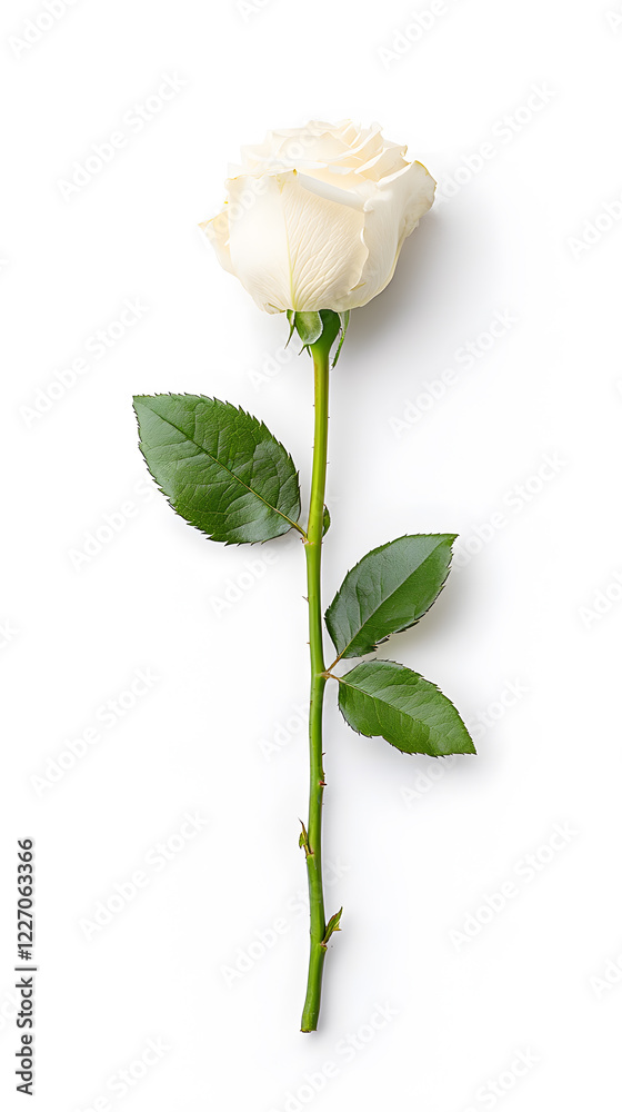 Fototapeta premium A single white flower rose, isolated white background