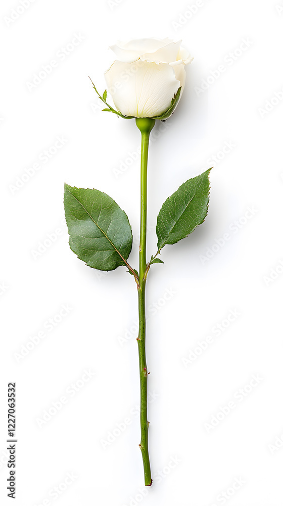 Fototapeta premium A single white flower rose, isolated white background