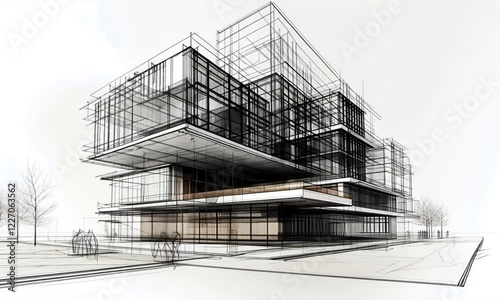 Modern Architectural Design Sketch Black And White Building Model