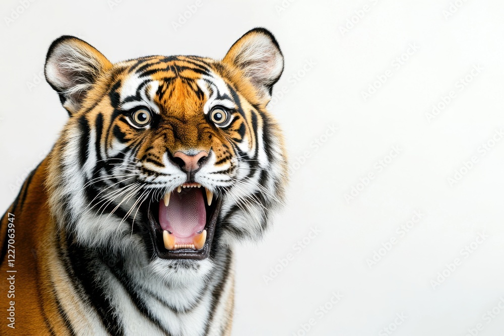 Fototapeta premium Tiger roaring against white background