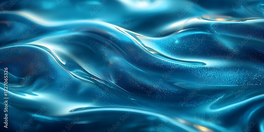 Obraz premium Fluid motion of shimmering waves in a mesmerizing blue surface. Generative AI