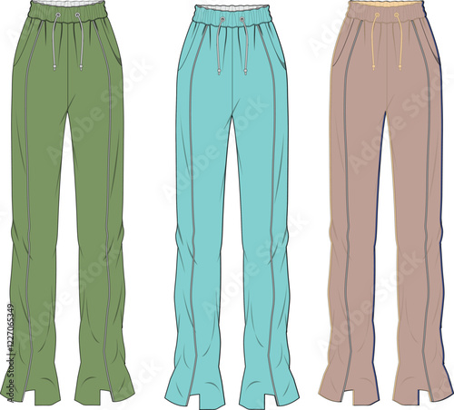 Women's Fashion Flat Sketch Sweatpants Design: Three Color Options