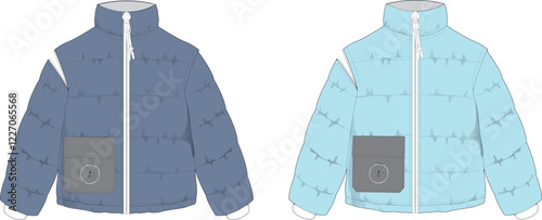 Stylish Puffer Jacket Design Fashion Flat Sketch