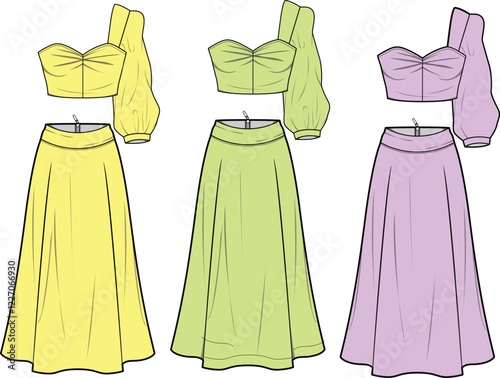 Stylish Women's Two Piece Outfit Flat Sketch