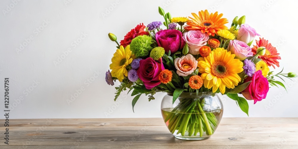 Obraz premium Vibrant floral arrangement set against a simple white background, decoration, design