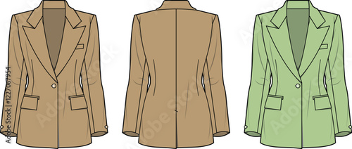 Elegant Women's Blazer Jacket Technical Flat Sketch Design