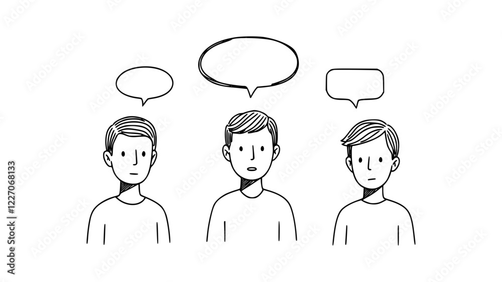 Simple Stroke Drawing of Three Humans in Discussion Simple Stroke Drawing of Three Humans in Discussion