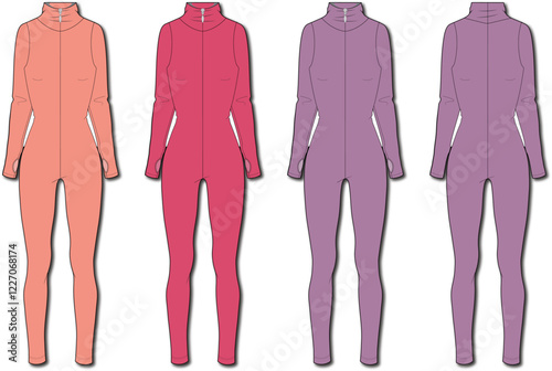 Women's Fashion Flat Sketch: Stylish Long Sleeve Jumpsuit Designs
