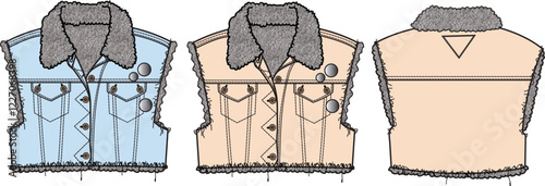 Three Sherpa Collar Denim Jackets Fashion Design