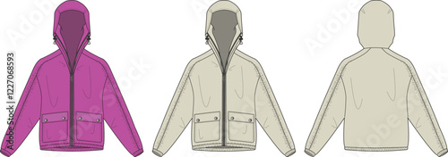 Hooded Jacket Flat Sketch Design Fashion Illustration