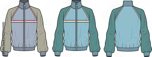 Trendy Women's Color Block Track Jacket Flat Sketch Design
