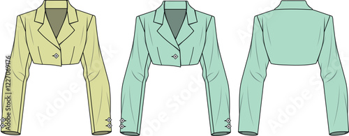 Cropped Long Sleeve Blazer Jacket Fashion Design Template