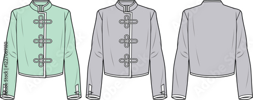 Fashion Design-  Women's Long Sleeve Cropped Jacket Flat Sketches