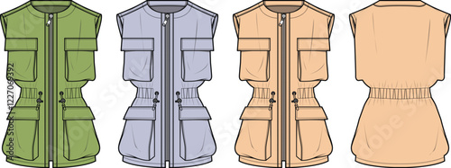 Women's Sleeveless Utility Vest Fashion Flat Sketches