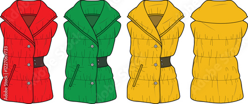 Women's Fashion Puffer Vest Designs- Red, Green, Yellow Quilted Vests