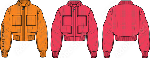 Women's Cropped Bomber Jacket Fashion Flat Sketches
