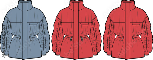 Women's Fashion Technical Flat Sketches of Stylish Puff Sleeve Jackets