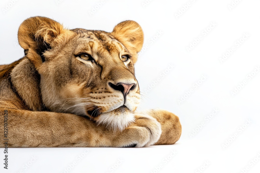 Obraz premium Majestic lioness resting gracefully.
