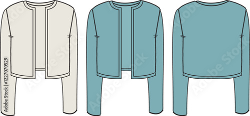 Fashion Design Croquis- Open Front Long Sleeve Cardigan,  Three Color Options