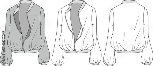 Women's Fashion Bomber Jacket Flat Sketch Design Template