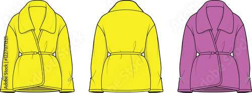 Belted Wrap Coat Fashion Flat Sketches Yellow Purple
