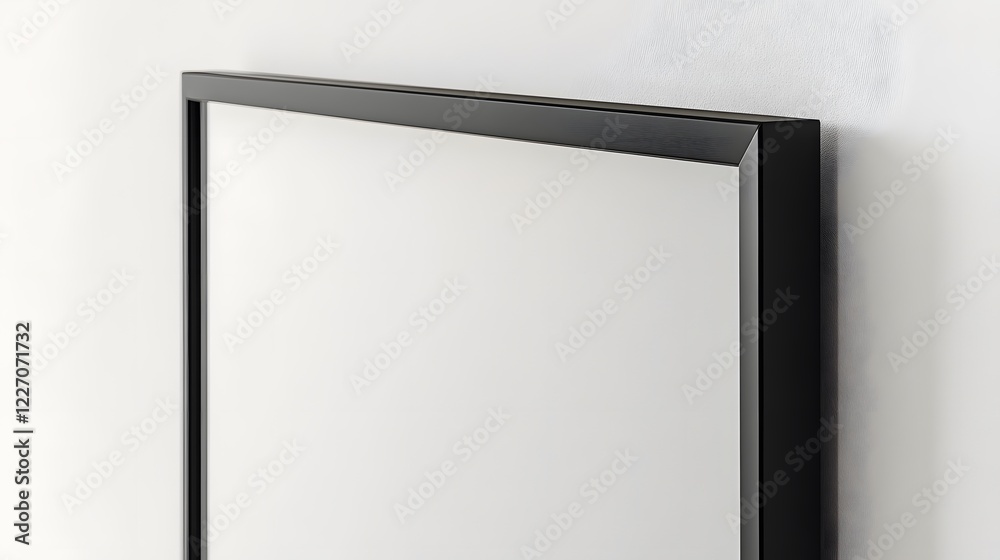 Minimalist wall mirror, sleek black frame, enhances contemporary decor, perfect for modern home interiors, ample copy-space. Minimalist wall mirror, sleek black frame, enhances contemporary decor, perfect for modern home interiors, ample copy-space.