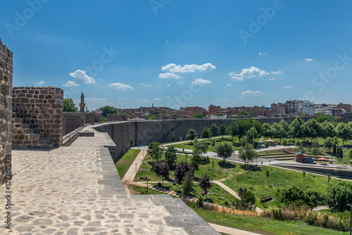 Diyarbakır/Turkey- June 16, 2023: the gates of the Diyarbakir Fortress which is a historical fortress in Sur, Diyarbakır, Turkey. It consists of an inner fortress and an outer fortress.