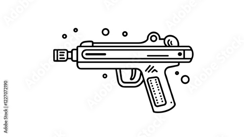 Minimalist outline icon of a handgun in a dynamic style on a white background
