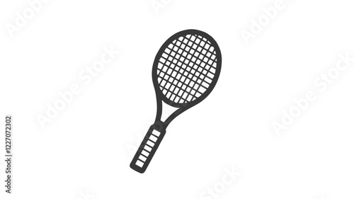 Minimalist outline icon of a tennis racket on a white background