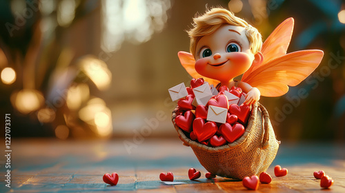 cheerful cartoon cupid delivering love letters with hearts