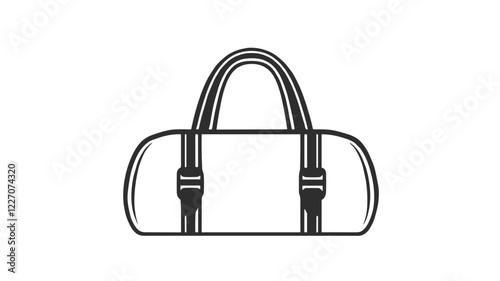 Minimalist outline icon of a duffel bag on a white background