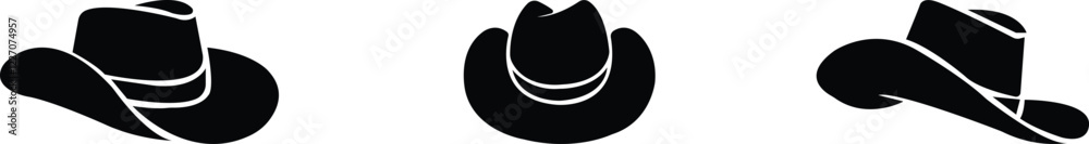 Cowboy hat icon set.west illustration sign collection.Uncle Hat Cut File, Daddy's Hat Stencil, Rodeo Vector, Howdy Clipart.Texas symbol or logo.Cowboy hat icon in silhouette style vector art illustrat