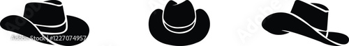 Cowboy hat icon set.west illustration sign collection.Uncle Hat Cut File, Daddy's Hat Stencil, Rodeo Vector, Howdy Clipart.Texas symbol or logo.Cowboy hat icon in silhouette style vector art illustrat