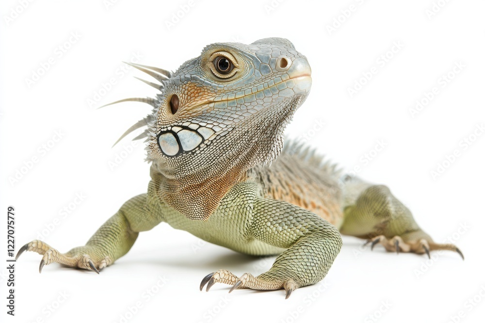 Obraz premium Green iguana on white background
