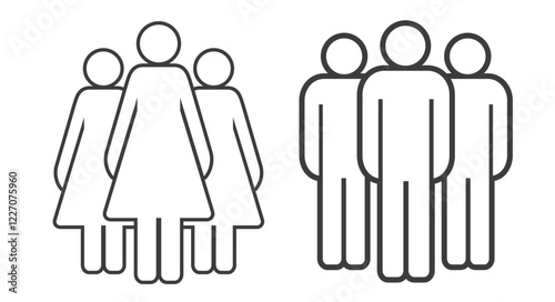 Gender balance. Line icon. People infographics icon. Two small groups of men and women. Flat vector illustration isolated on white background.