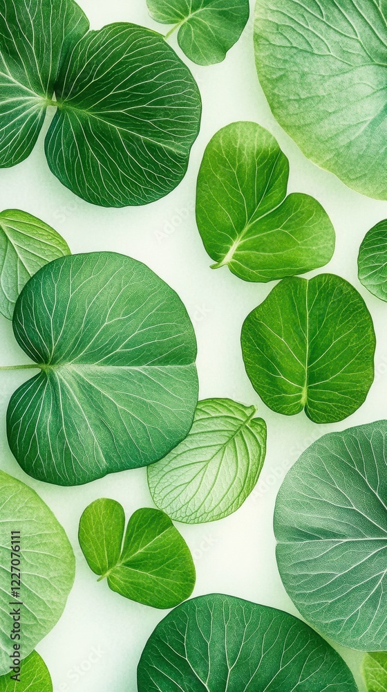 Obraz premium Vibrant Green Leaves on White Background A Natural Aesthetic