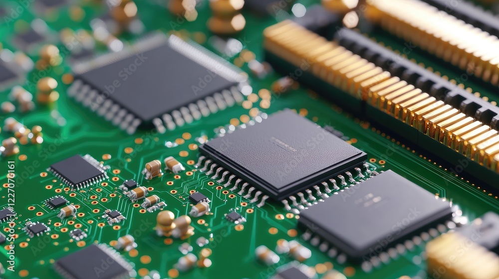 Close-up of circuit board components, technology background, for tech articles Close-up of circuit board components, technology background, for tech articles