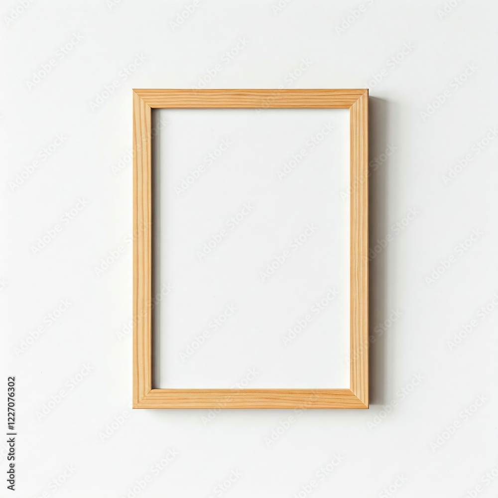 picture frame on a white wall. Minimal wooden picture poster frame mockup on white wallpaper. picture frame on a white wall. Minimal wooden picture poster frame mockup on white wallpaper.