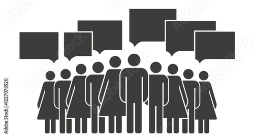 Public opinion, survey. A large group of men and women. Silhouette icon. People infographics icon. Flat vector illustration isolated on white background.