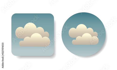 Weather square and round shape icons with moody cloudy day. Hand drawn isolated vector illustrations in flat design.