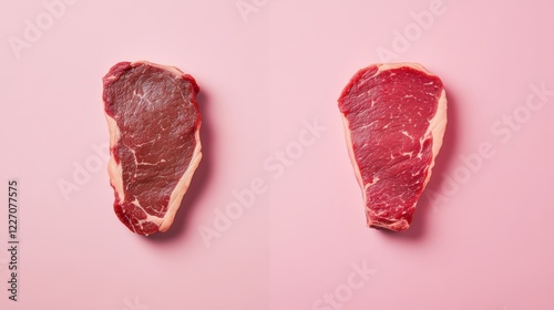 Side-by-side comparison showcasing dry-aged beef steak versus a fresh beef steak.