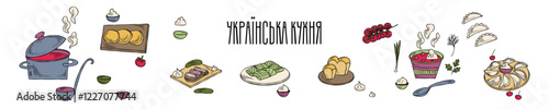 Set of Ukrainian cuisine dish. Good for cookbook, menu, packaging, stickers, advertising.