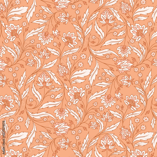 Orange Pastel Chintz Floral Garden Pattern Design