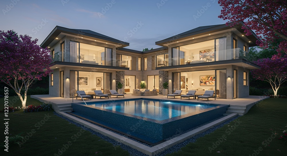 Luxury Modern Villa with Infinity Pool Night View Luxury Modern Villa with Infinity Pool Night View