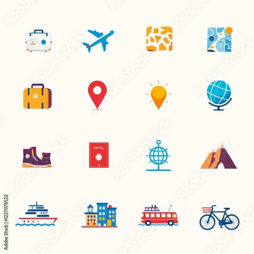 Vibrant Travel-Themed Minimalist Vector Icon Set