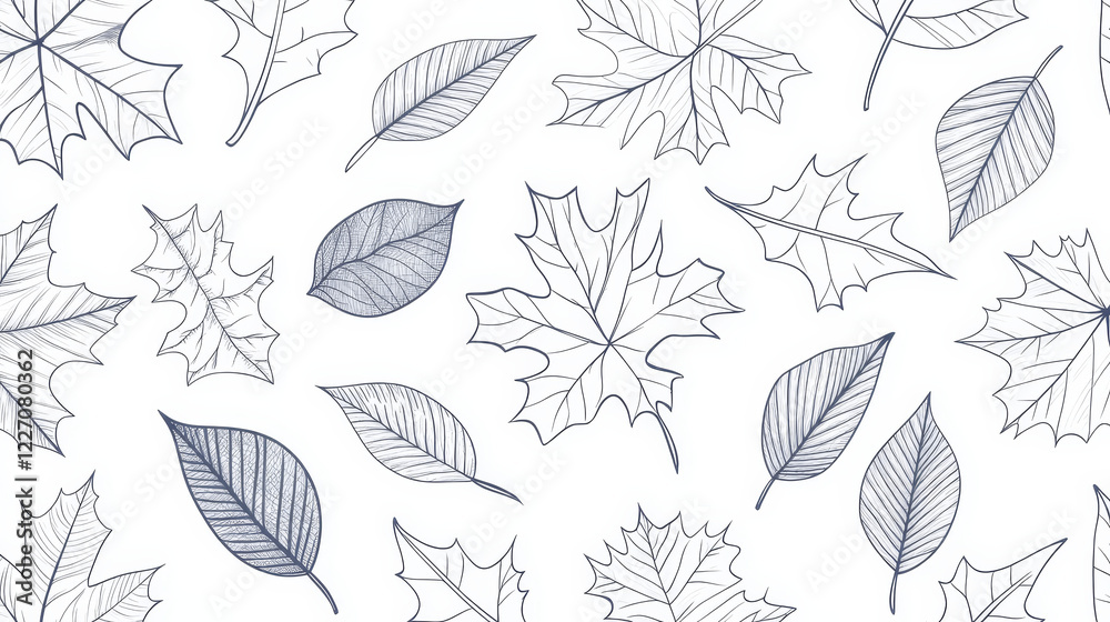 Autumn leaves seamless background pattern in outline style Autumn leaves seamless background pattern in outline style