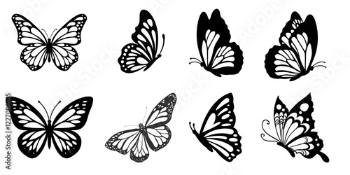 A collection of colorful and silhouette butterfly designs photo