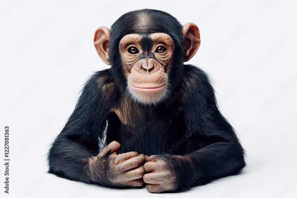 Fototapeta premium Adorable young chimpanzee on white background.