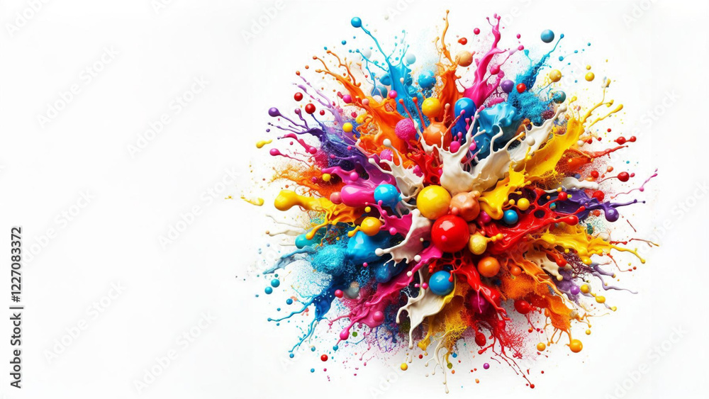 colorful paint splashes gather in the center on a white background colorful paint splashes gather in the center on a white background