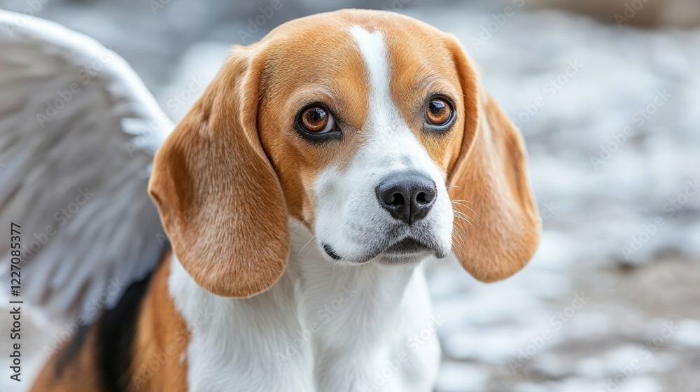 Beagle Dog with Angel Wings on a Soft Outdoor Background Beagle Dog with Angel Wings on a Soft Outdoor Background